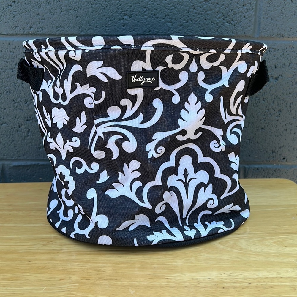 Thirty One Cinch Top Storage Bin, black & white Black Parisian Pop NEW NWT